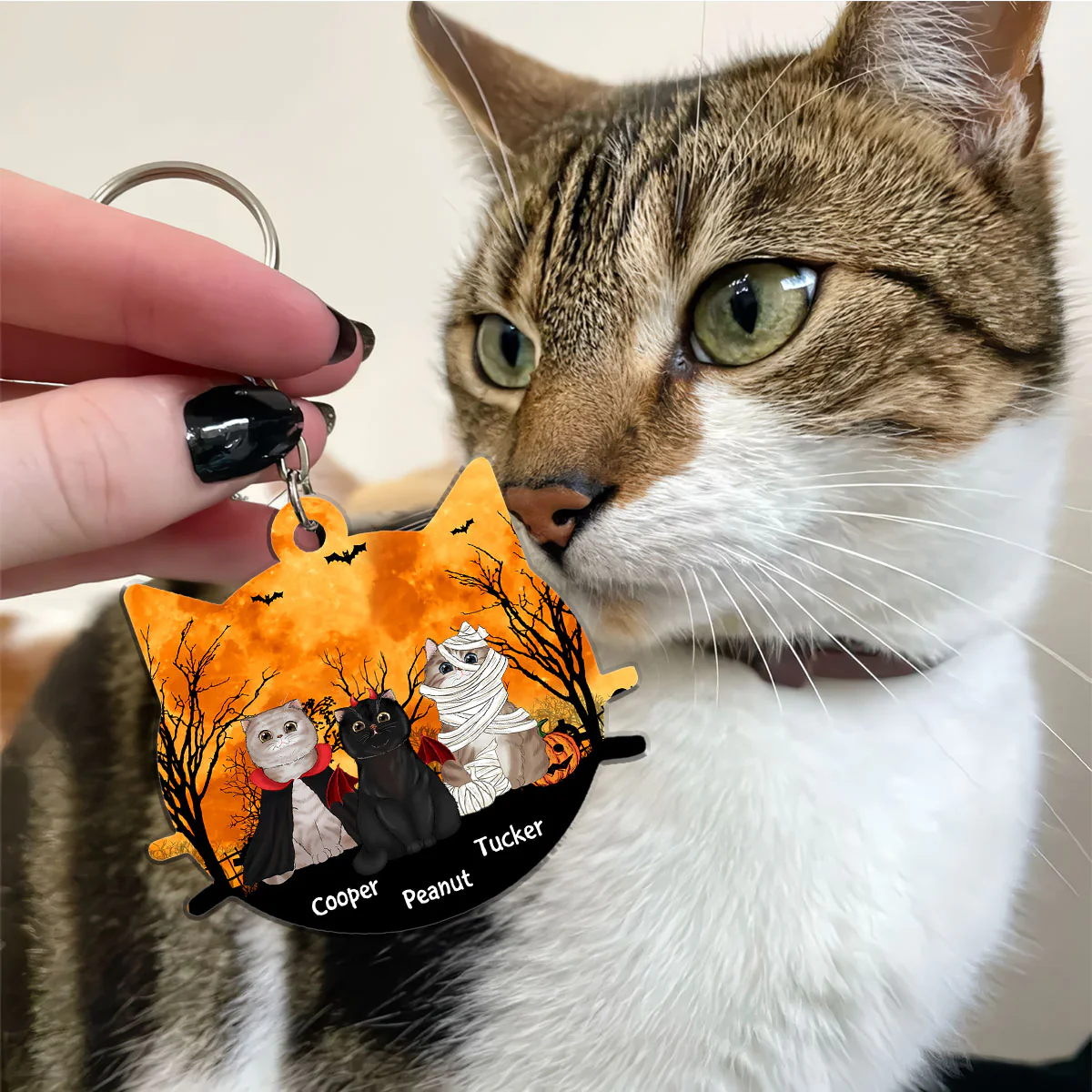 Halloween Cat Face - Personalized Custom Acrylic Keychain - Image 5