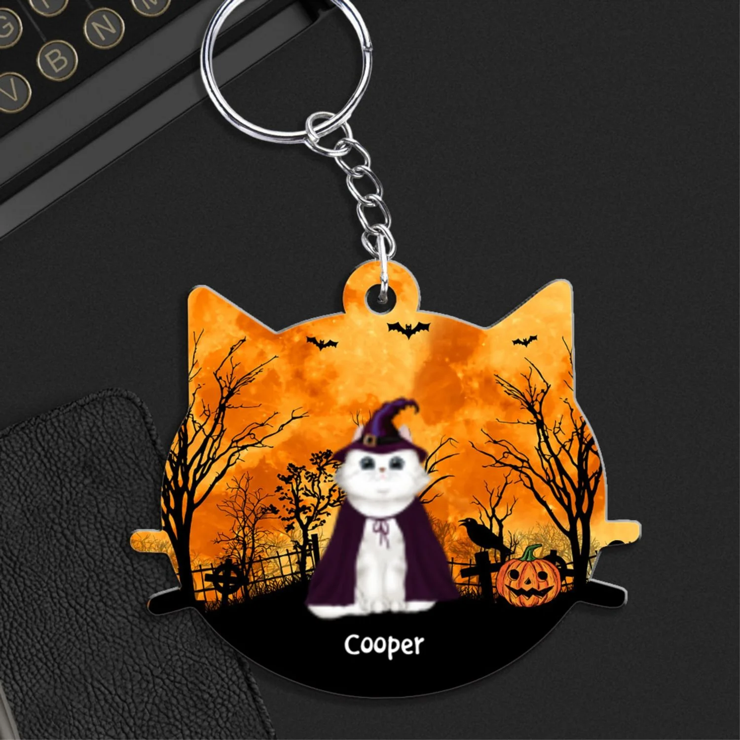 Halloween Cat Face - Personalized Custom Acrylic Keychain - Image 7
