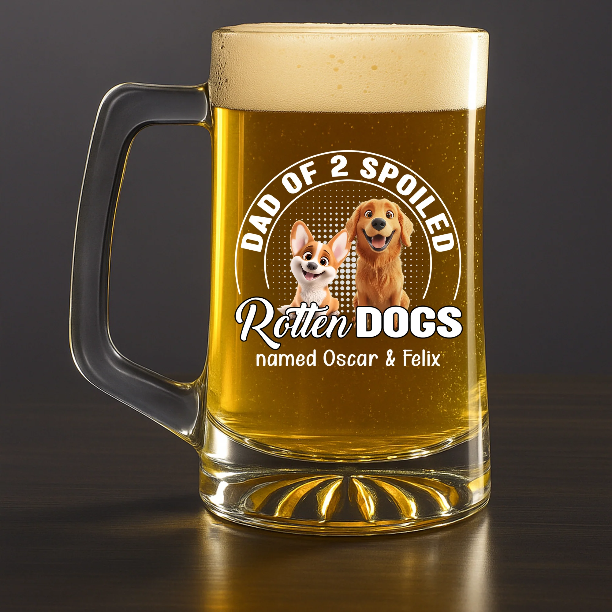 Handsome Dad Of Dog Chibi - Personalized Custom Beer Glass With Handle - Image 4