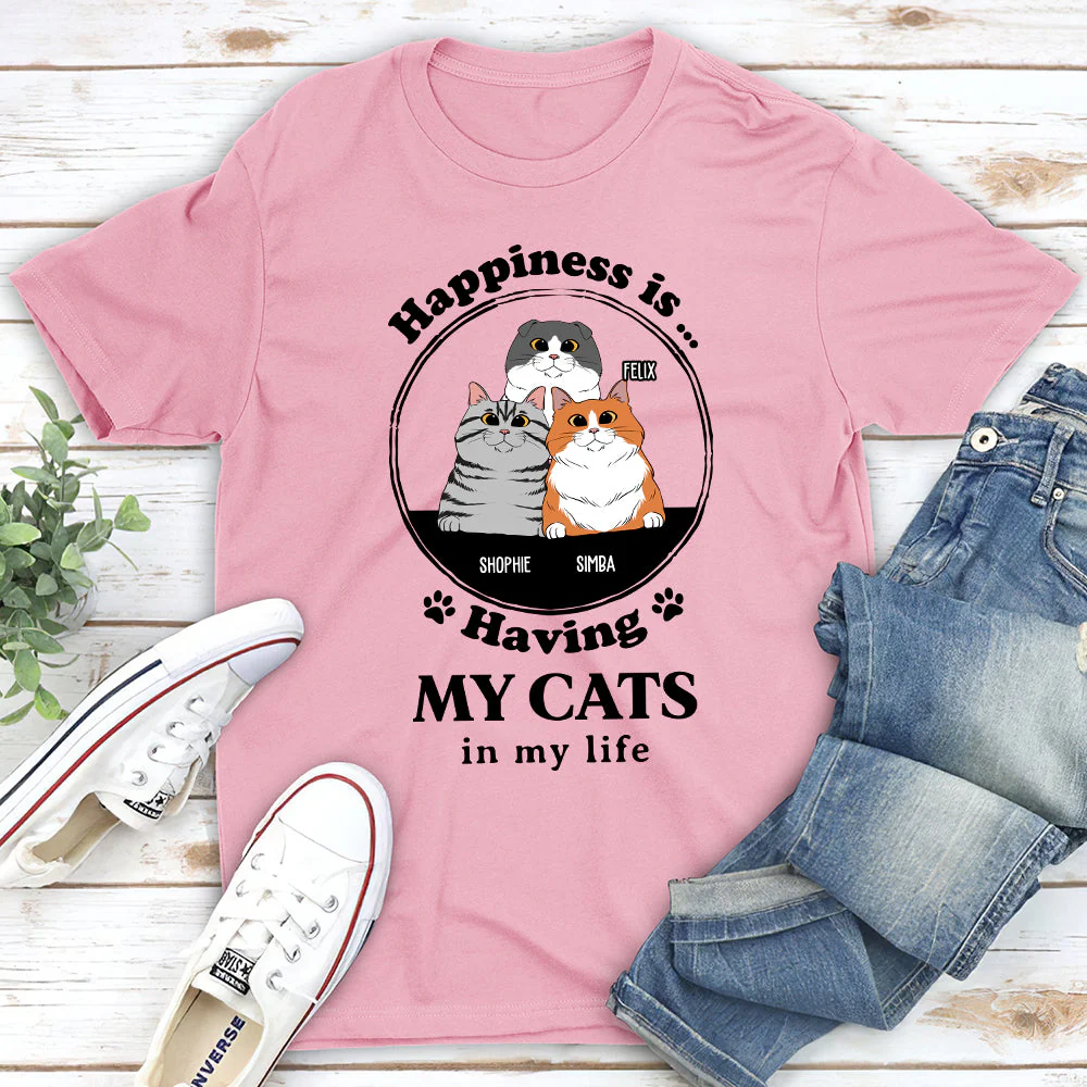 Happiness Is Having Cats - Personalized Custom Unisex T-shirt - Image 4