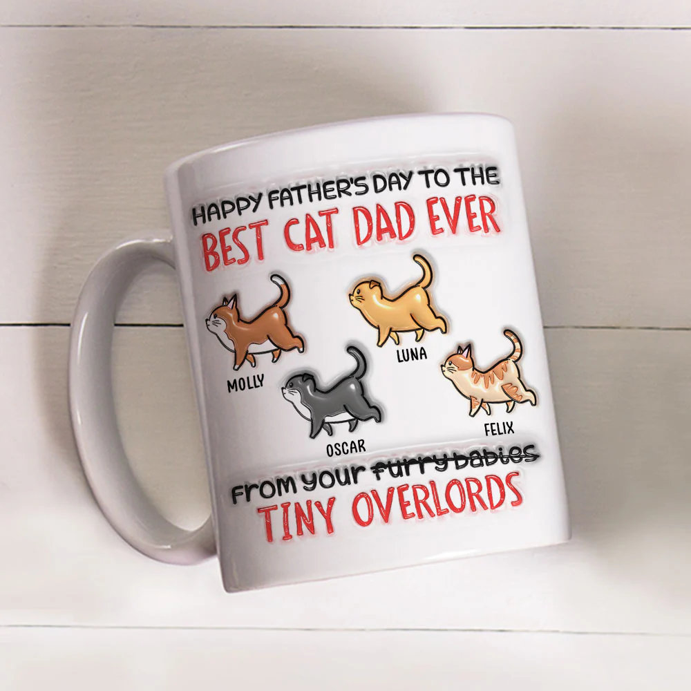 Happy Fathers Day To The Best Cat Dad - Personalized Custom 3D Inflated Effect Mug - Image 3