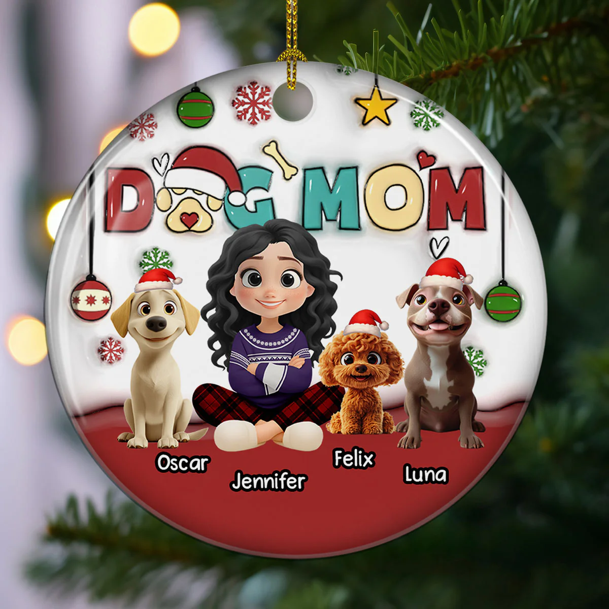 Happy Holiday With My Lovely Dog - Personalized Custom 3D Inflated Effect Ceramic Ornament - Image 3