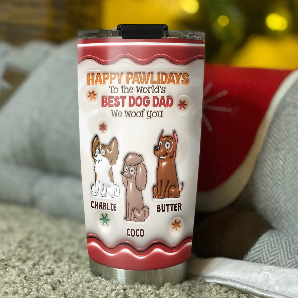 Happy Pawlidays - Personalized Custom 3D Inflated Effect Tumbler - Image 3