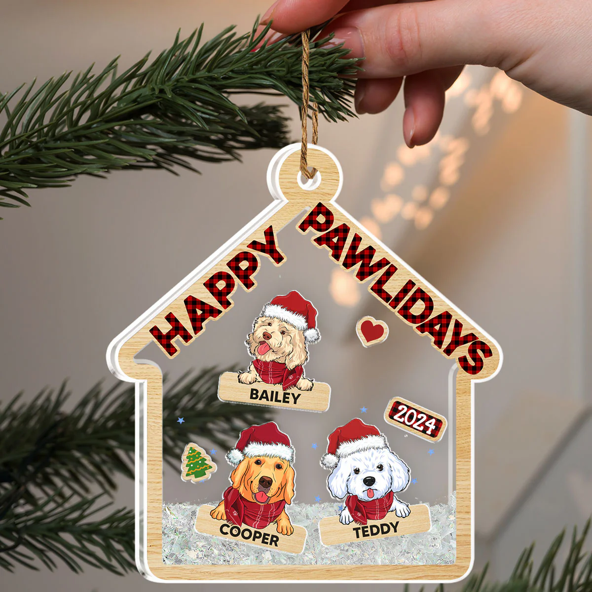 Happy Pawlidays - Personalized Custom Acrylic Shaker Ornament - Image 3