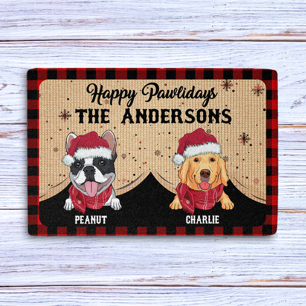 Happy Pawlidays - Personalized Custom Doormat
