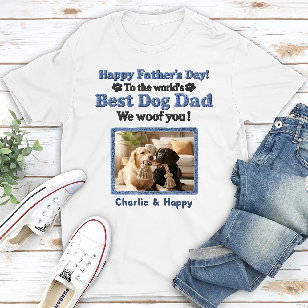 Happy To Be Dog Dad Ver Standing Photo - Personalized Custom Shirt - Image 2