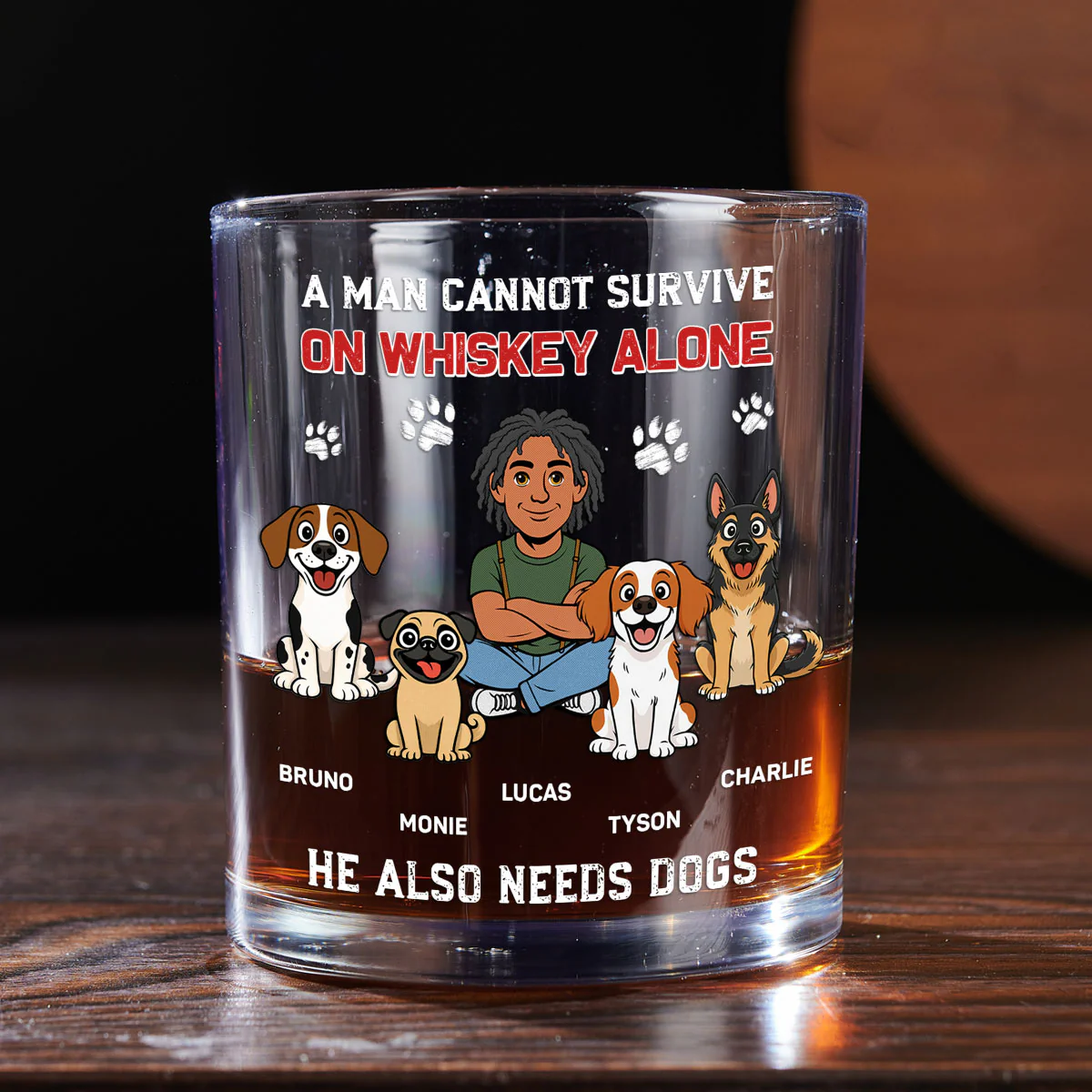He Needs Dogs - Personalized Custom Whiskey Glass - Image 4