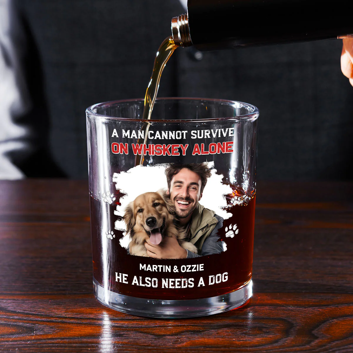 He Needs Dogs Photo - Personalized Custom Whiskey Glass - Image 2