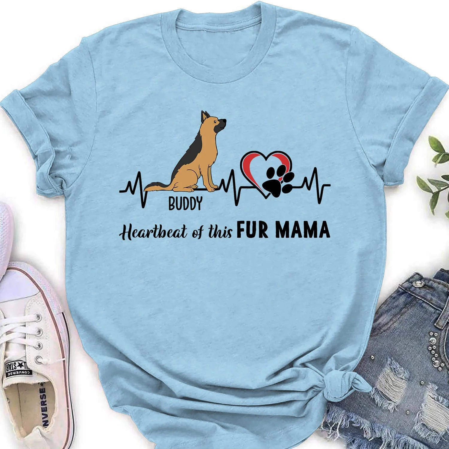 Heartbeat Of Fur Mama - Personalized Custom Women's T-shirt - Image 3