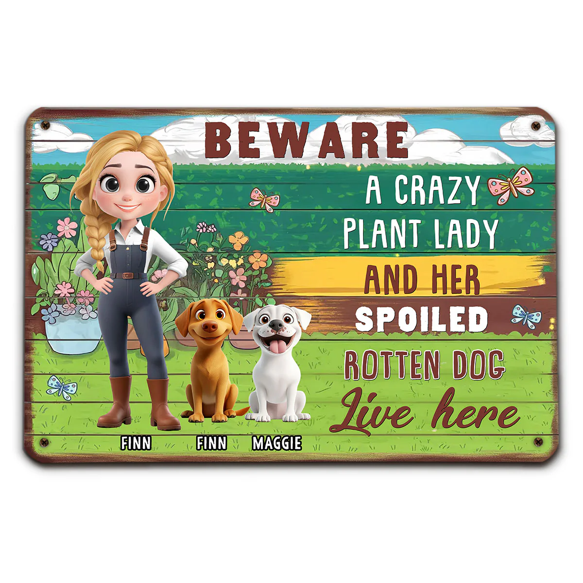 Here Lives A Plant Lover And Her Precious Little Dog - Personalized Custom Metal Sign