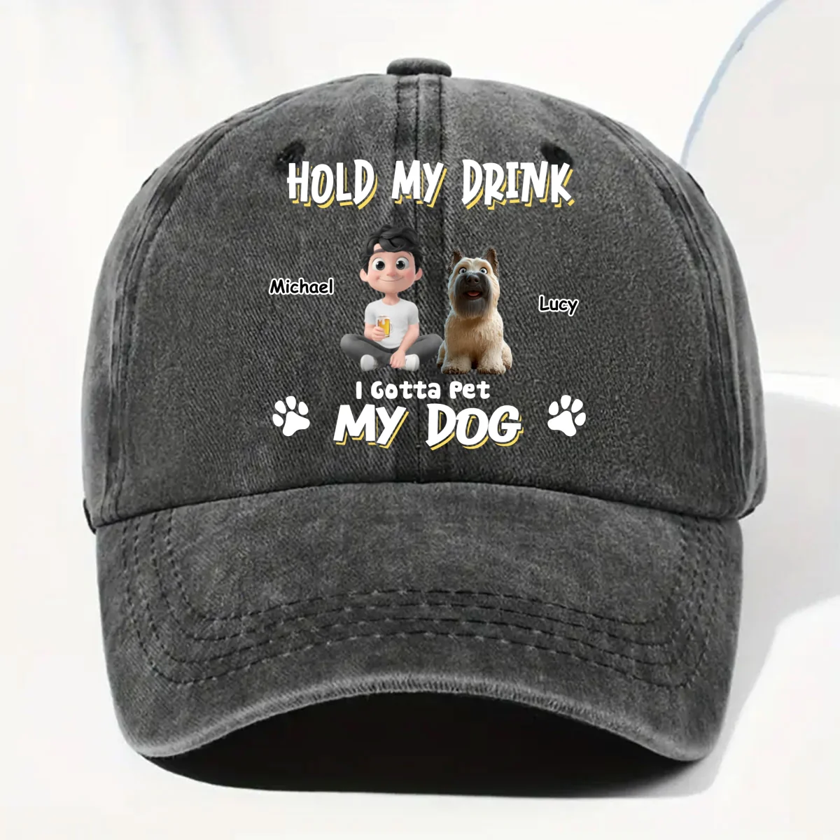 Hold My Drink I Pet Dogs - Personalized Custom Vintage Washed Denim Cap - Image 7