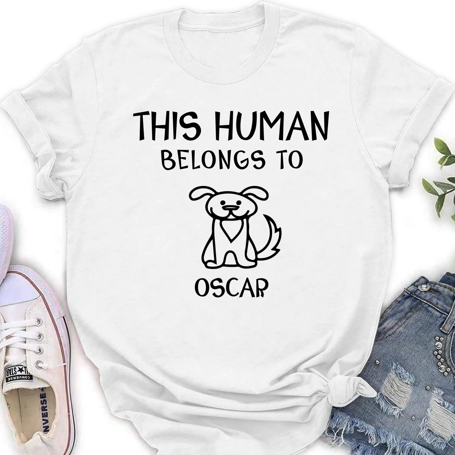 Human And Dog Line Cartoon - Personalized Custom Women T-Shirt - Image 6