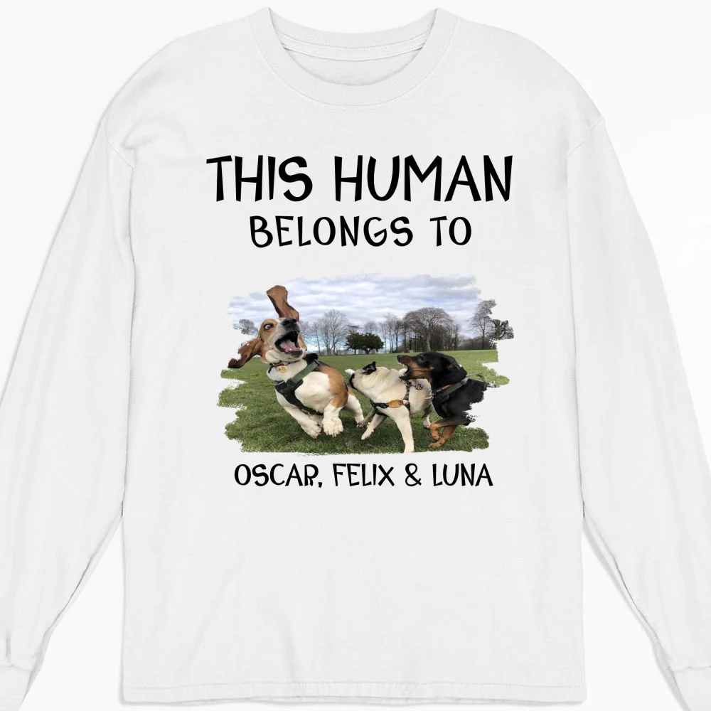 Human And Dog Line Cartoon Photo - Personalized Custom Long Sleeve T-Shirt - Image 5