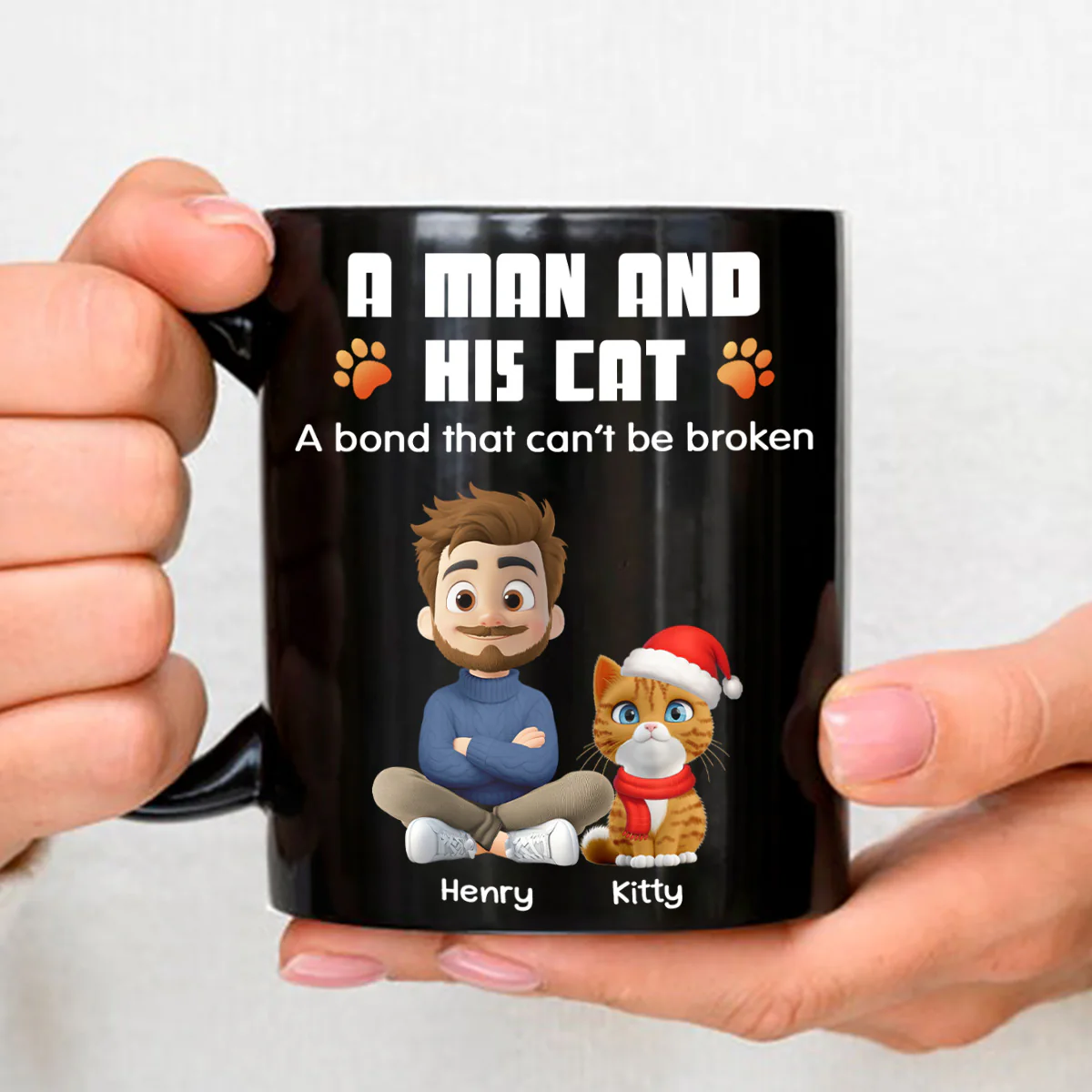 Human And Their Cat Cartoon Christmas - Personalized Custom Coffee Mug - Image 3