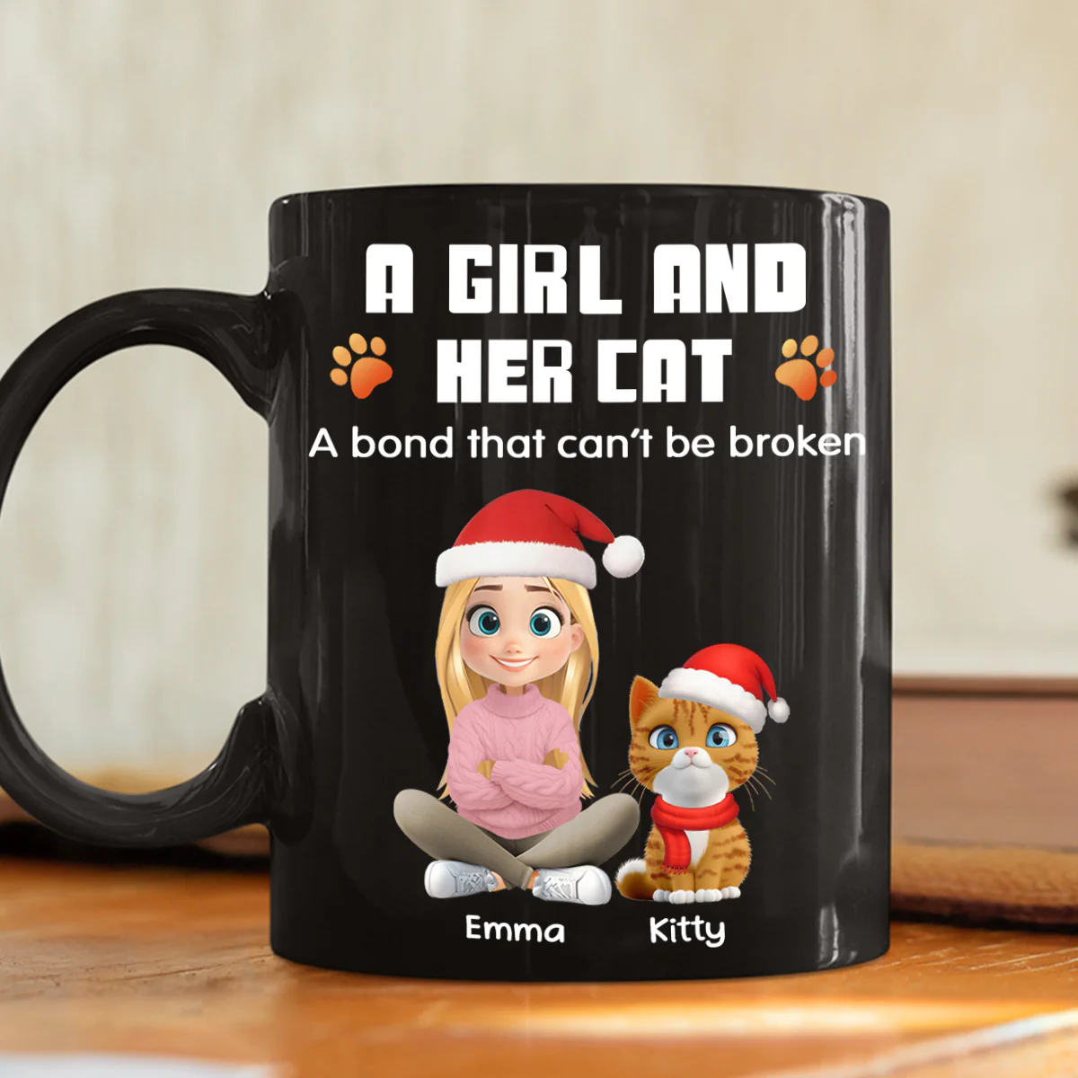 Human And Their Cat Cartoon Christmas - Personalized Custom Coffee Mug - Image 5