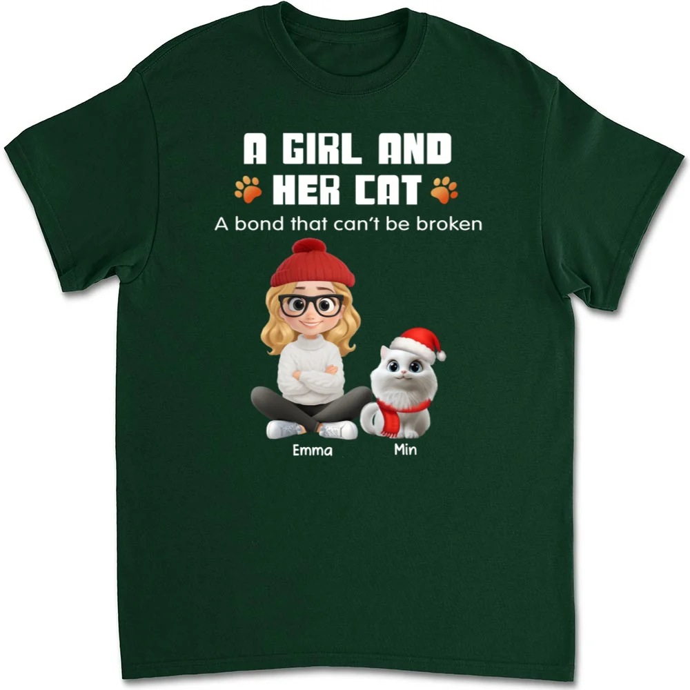 Human And Their Cat Cartoon Christmas - Personalized Custom Unisex T-shirt - Image 7