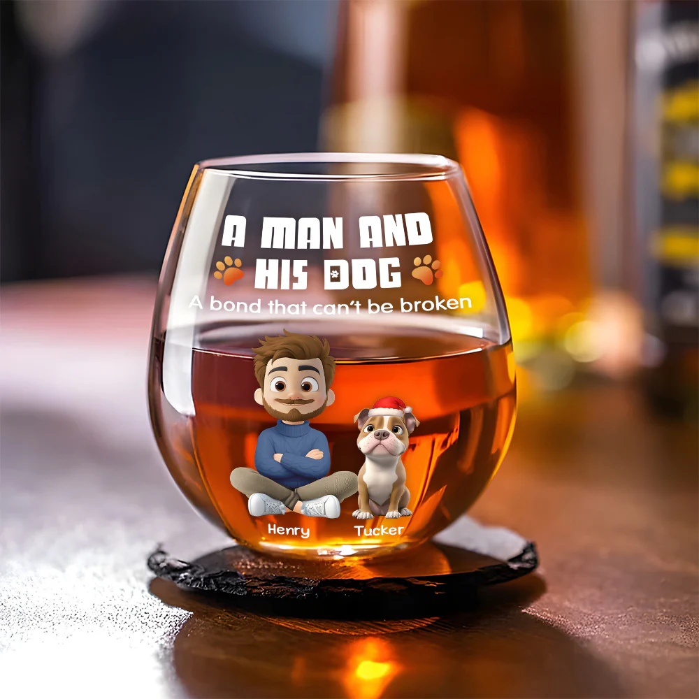 Human And Their Dog Cartoon Christmas - Personalized Custom Wine Glass