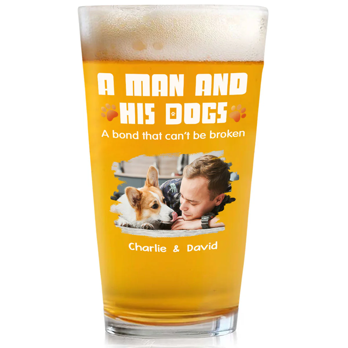 Human And Their Dog Cartoon Christmas Photo - Personalized Custom Beer Glass