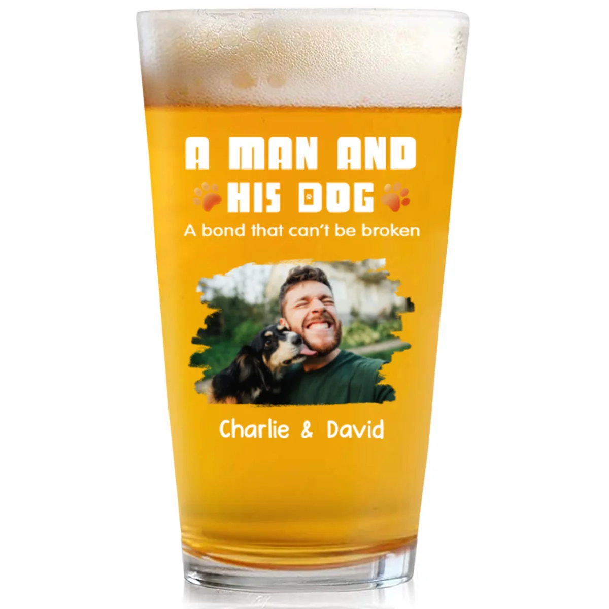 Human And Their Dog Cartoon Christmas Photo - Personalized Custom Beer Glass - Image 3
