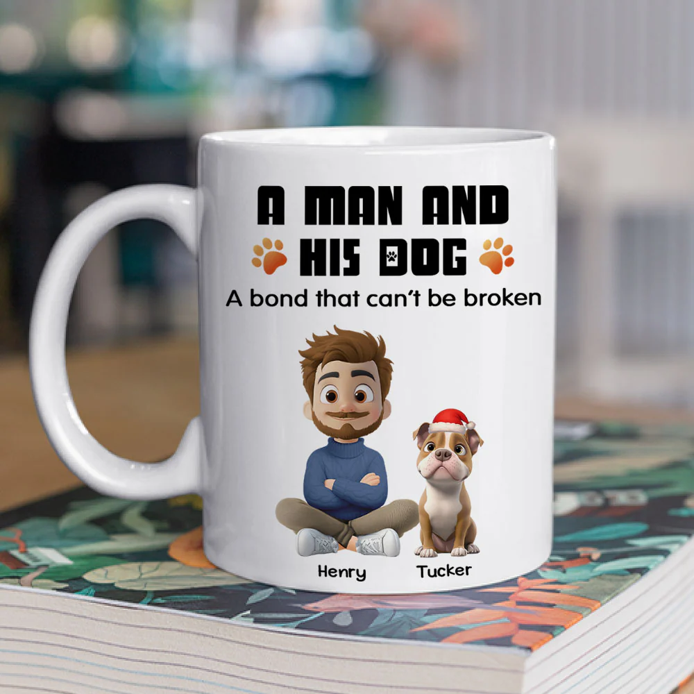 Human And Their Dog Cartoon Christmas Ver White - Personalized Custom Coffee Mug - Image 2