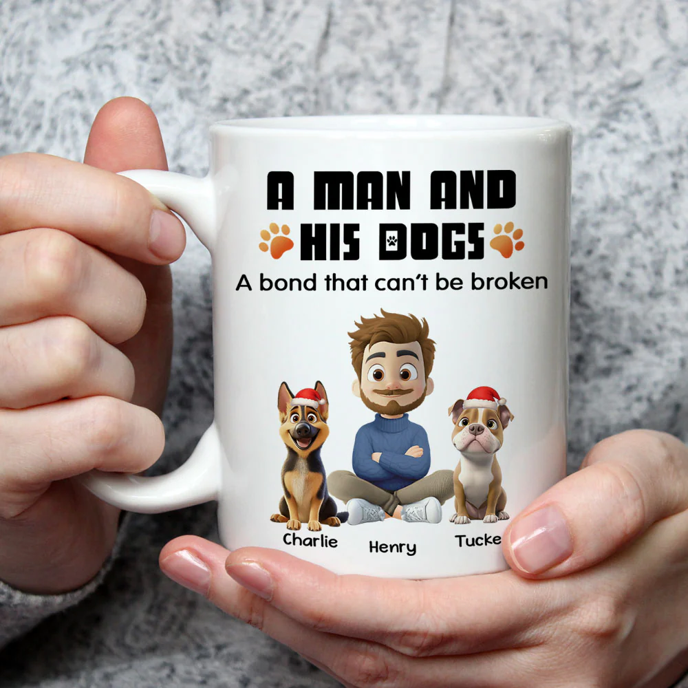 Human And Their Dog Cartoon Christmas Ver White - Personalized Custom Coffee Mug - Image 3
