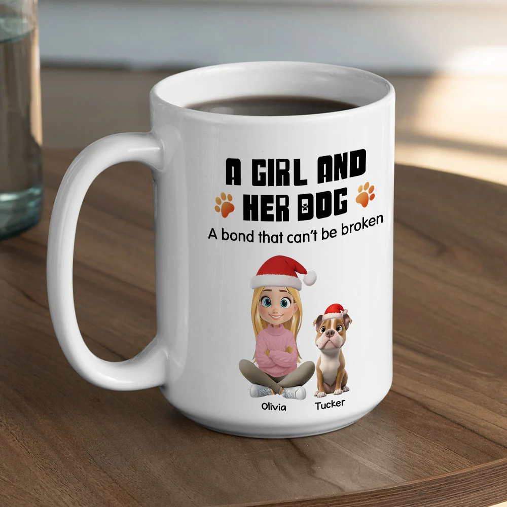 Human And Their Dog Cartoon Christmas Ver White - Personalized Custom Coffee Mug - Image 4