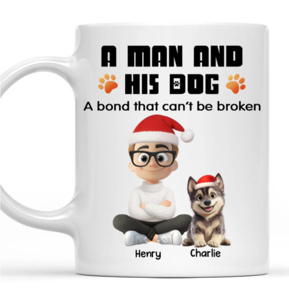 Human And Their Dog Cartoon Christmas Ver White - Personalized Custom Coffee Mug - Image 7
