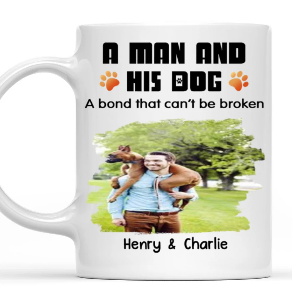 Human And Their Dog Cartoon Retro Photo - Personalized Custom Coffee Mug - Image 4