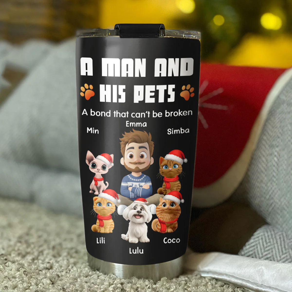 Human And Their Pet Cartoon Christmas - Personalized Custom Tumbler - Image 4