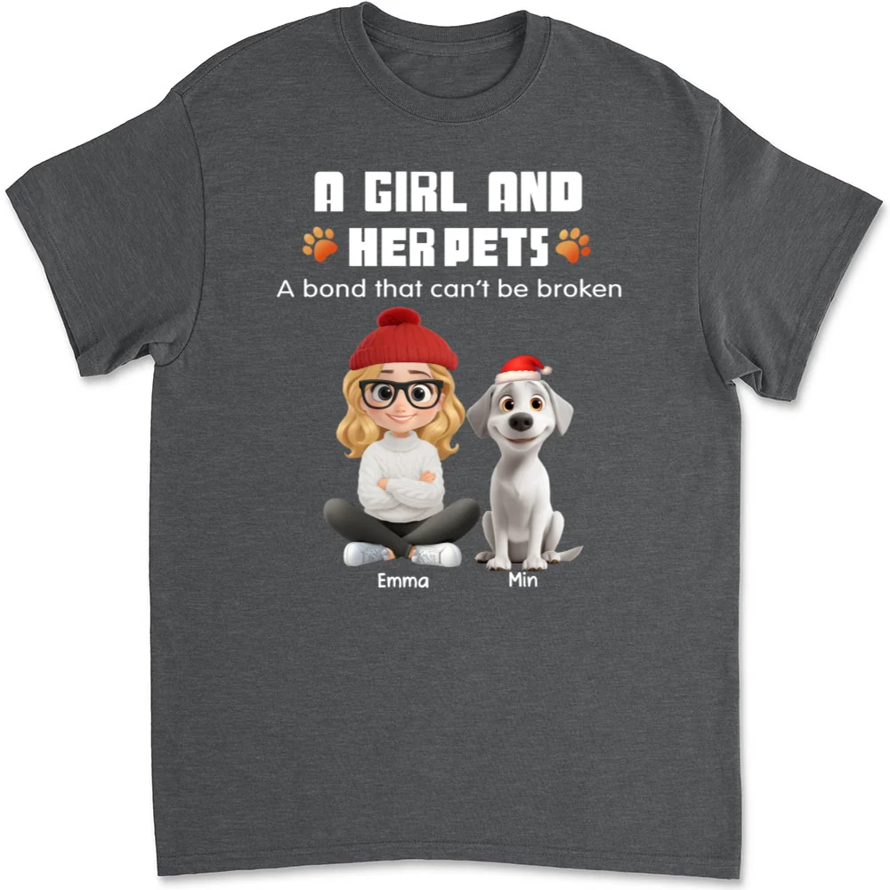 Human And Their Pet Cartoon Christmas - Personalized Custom Unisex T-shirt - Image 10