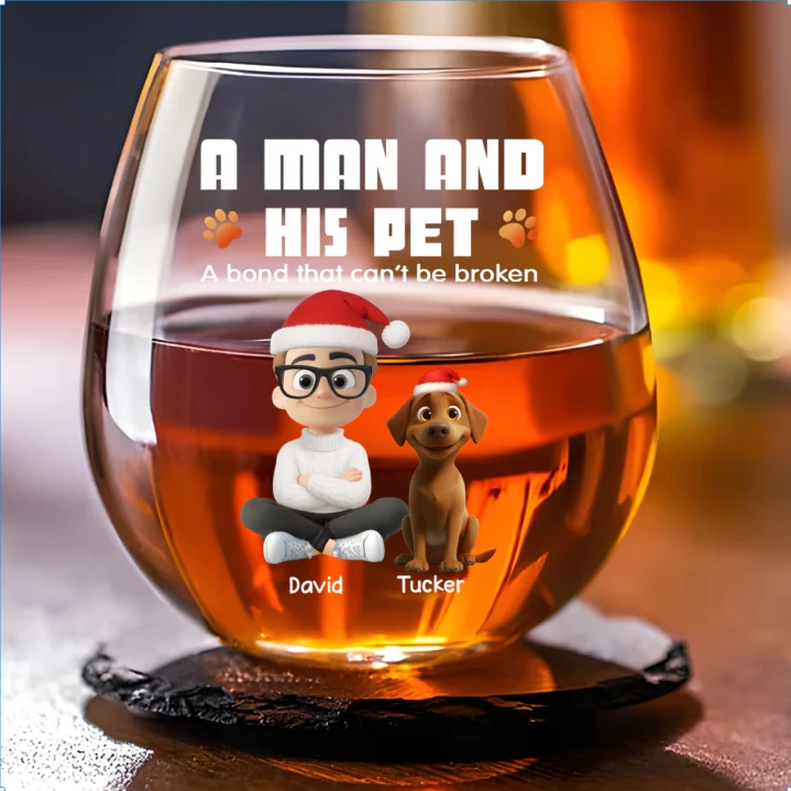 Human And Their Pet Cartoon Christmas - Personalized Custom Wine Glass - Image 5