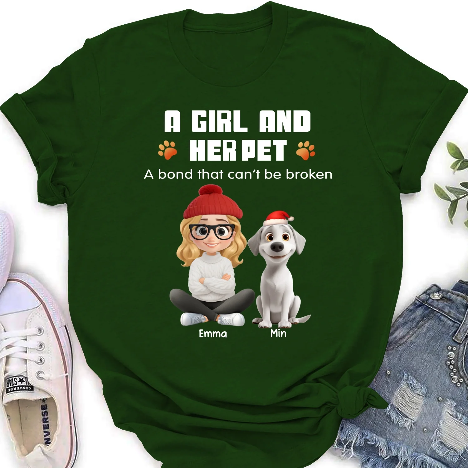 Human And Their Pet Cartoon Christmas - Personalized Custom Women's T-shirt - Image 8