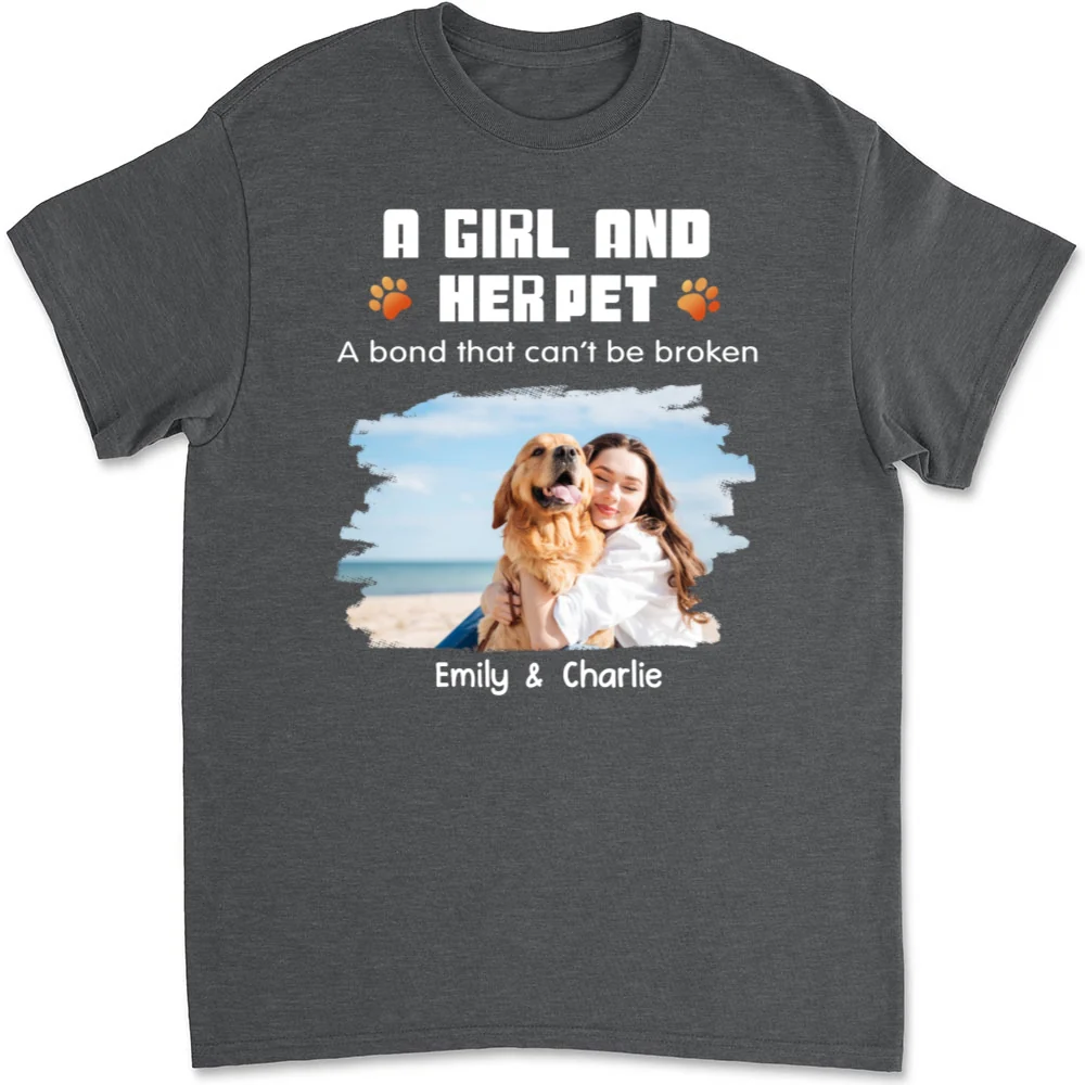 Human And Their Pet Cartoon Christmas Photo - Personalized Custom Unisex T-shirt - Image 7