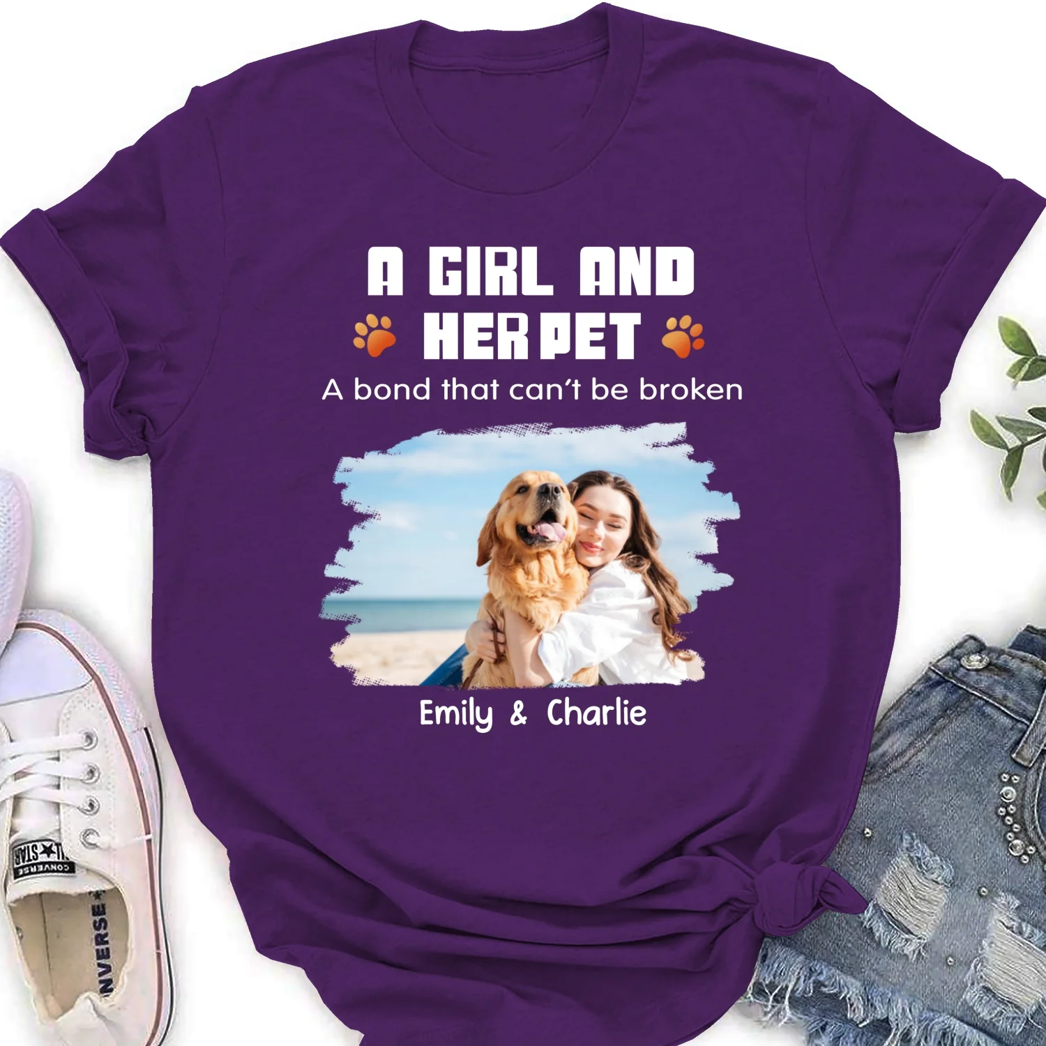 Human And Their Pet Cartoon Christmas Photo - Personalized Custom Women's T-shirt - Image 7