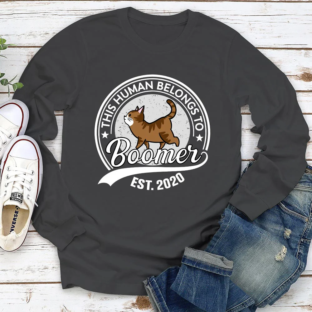 Human Belongs To Cat - Personalized Custom Long Sleeve T-shirt - Image 4