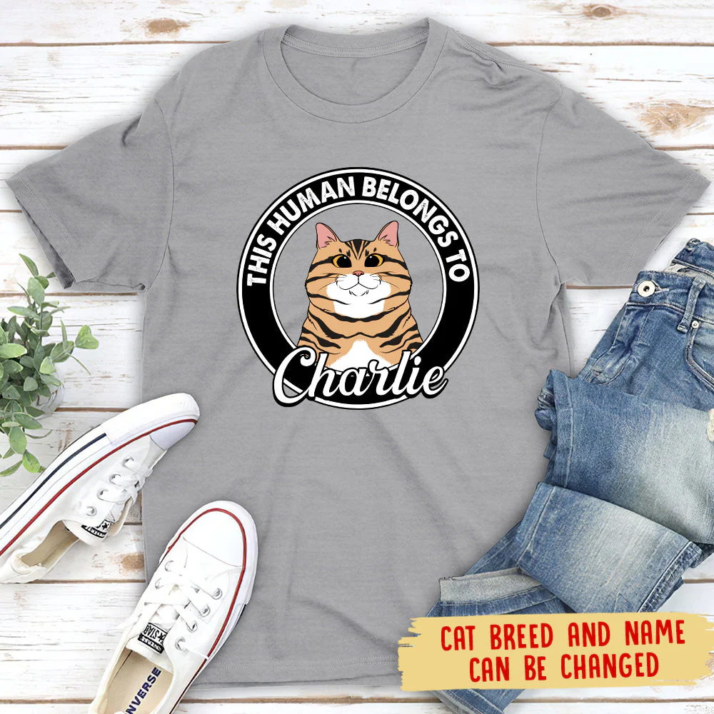 Human Belongs Cat - Personalized Custom Unisex T-shirt - Image 3