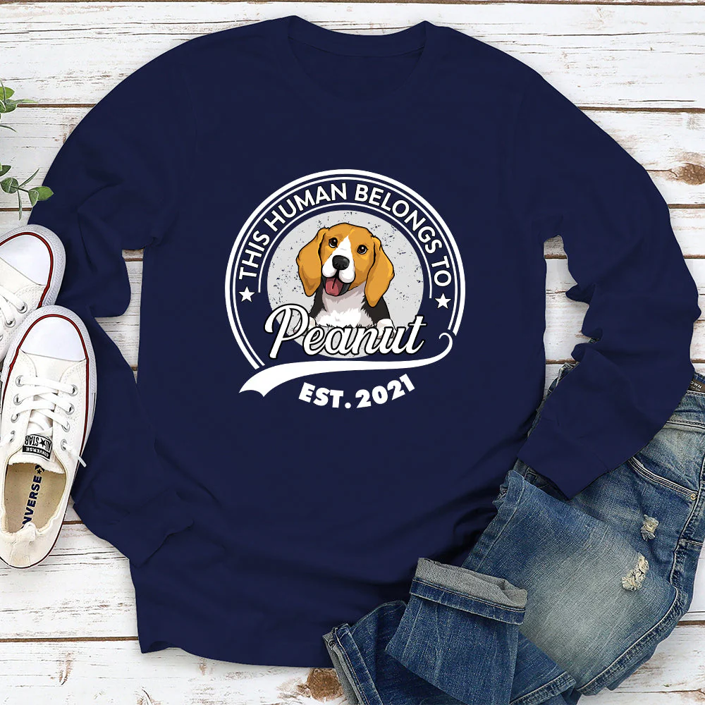 Human Belongs To Dog Version 2 - Personalized Custom Long Sleeve T-shirt - Image 4
