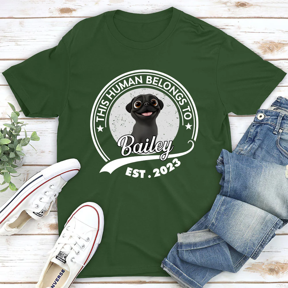 Human Belongs To Dog Cartoon - Personalized Custom Unisex T-shirt - Image 4