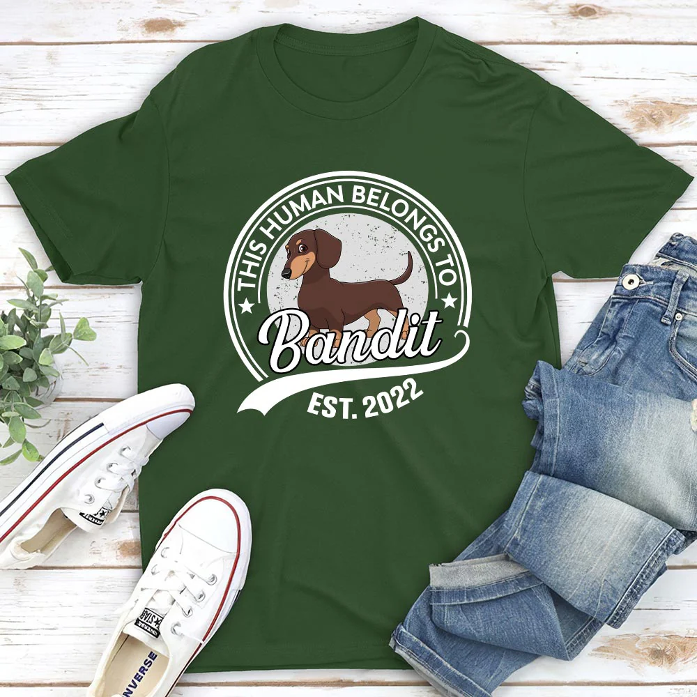 Human Belongs To Dog Cartoon - Personalized Custom Unisex T-shirt - Image 2