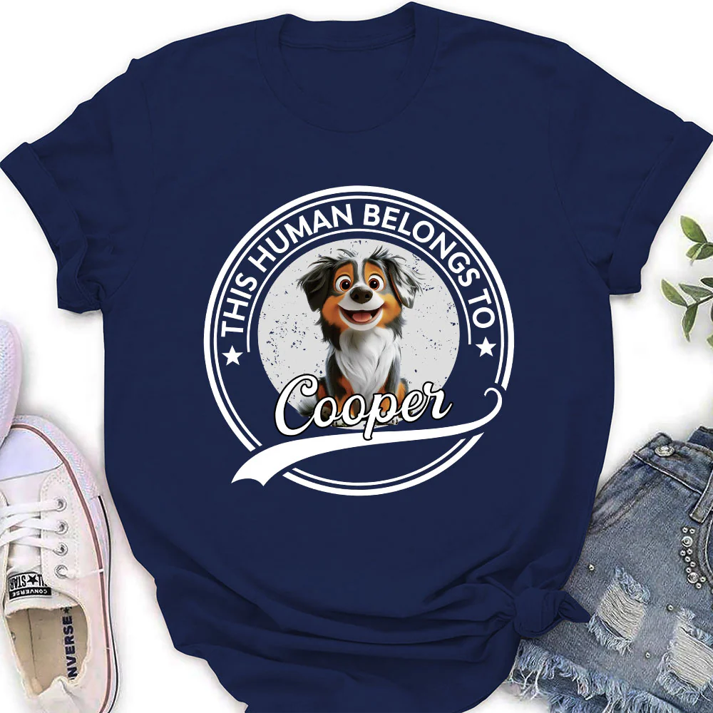 Human Belongs To Dog Cartoon - Personalized Custom Women's T-Shirt - Image 2