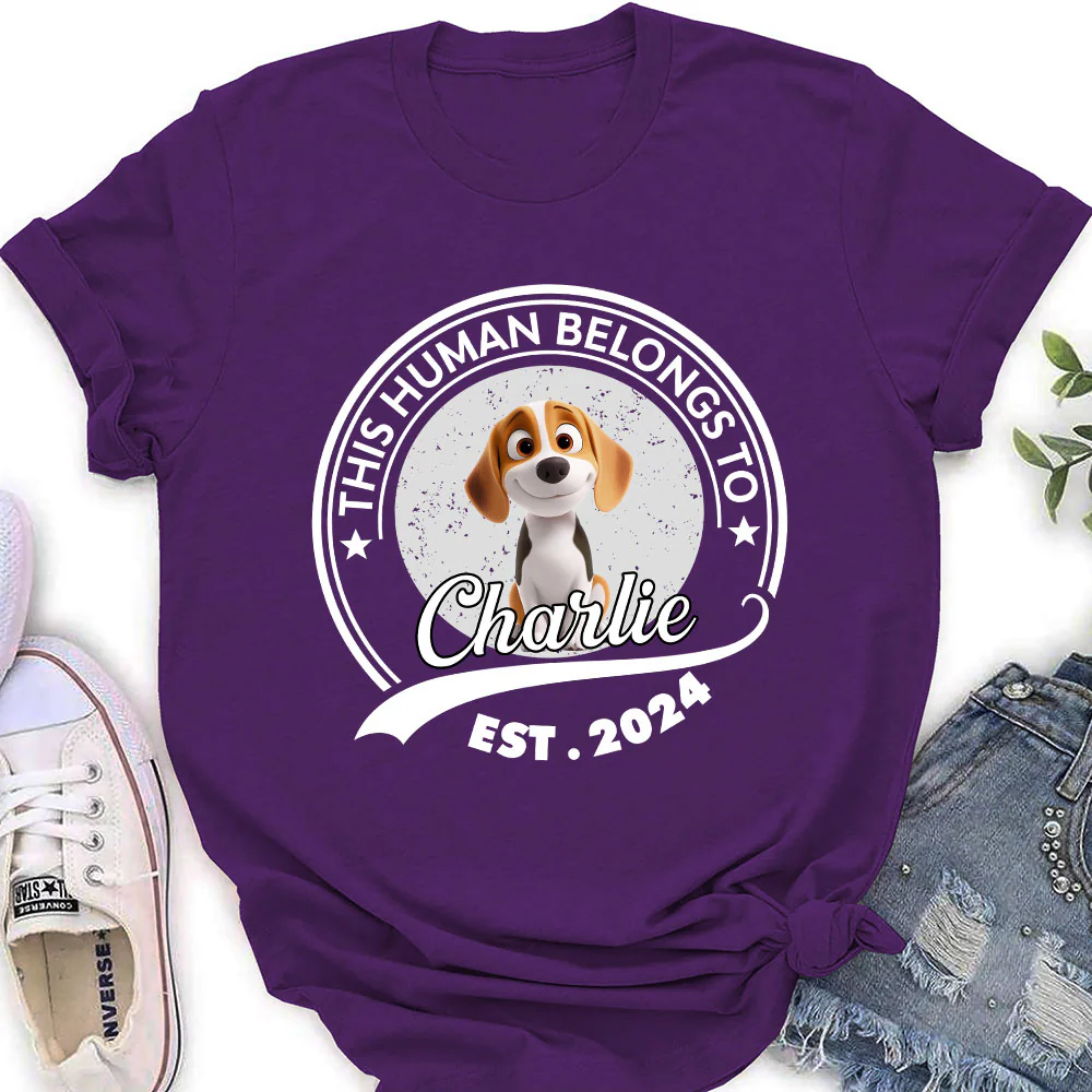 Human Belongs To Dog Cartoon - Personalized Custom Women's T-Shirt - Image 3