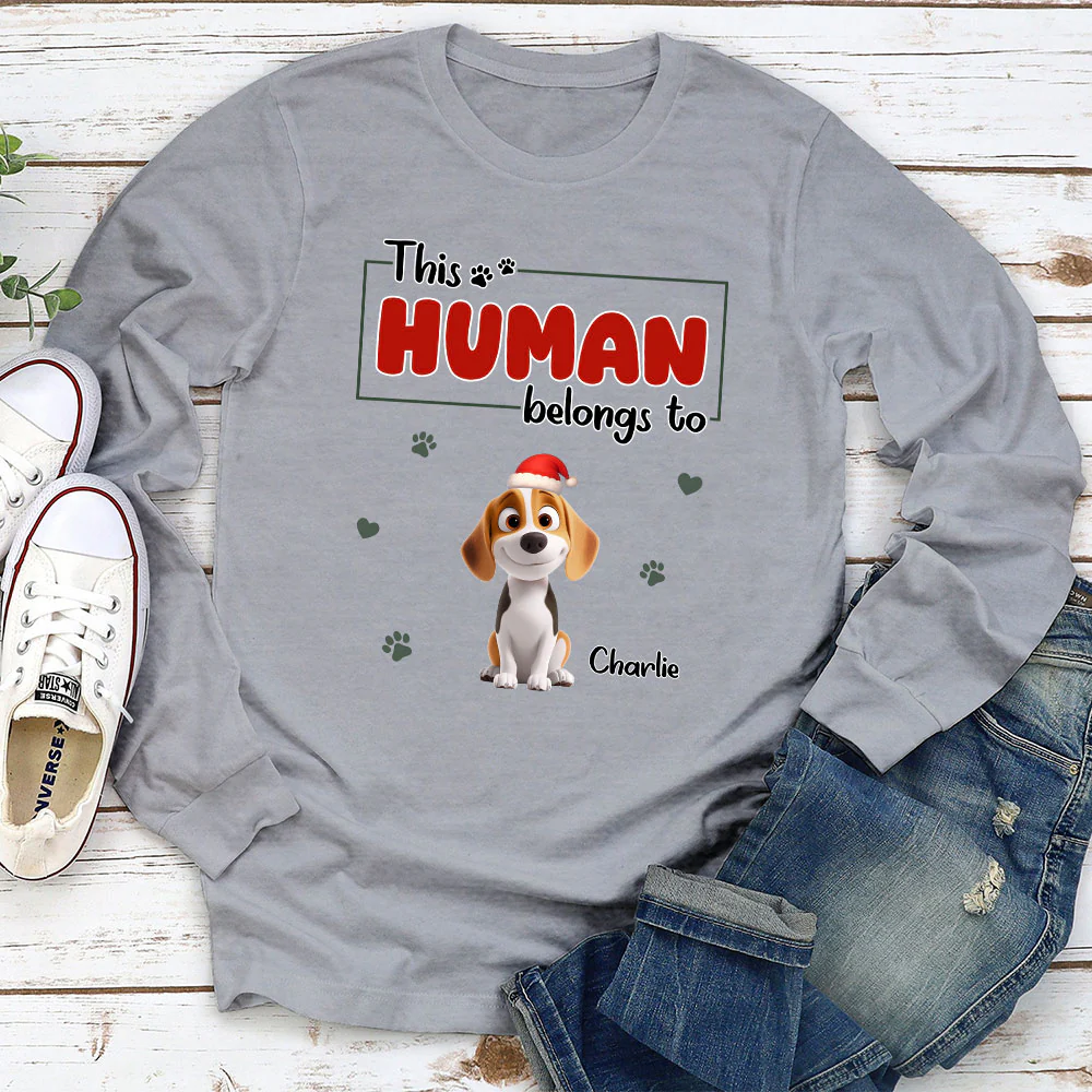Human Belongs To Dog Christmas - Personalized Custom Long Sleeve T-Shirt - Image 2