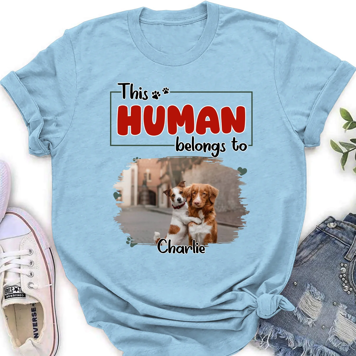 Human Belongs To Dog Christmas Photo - Personalized Custom Women T-Shirt - Image 8