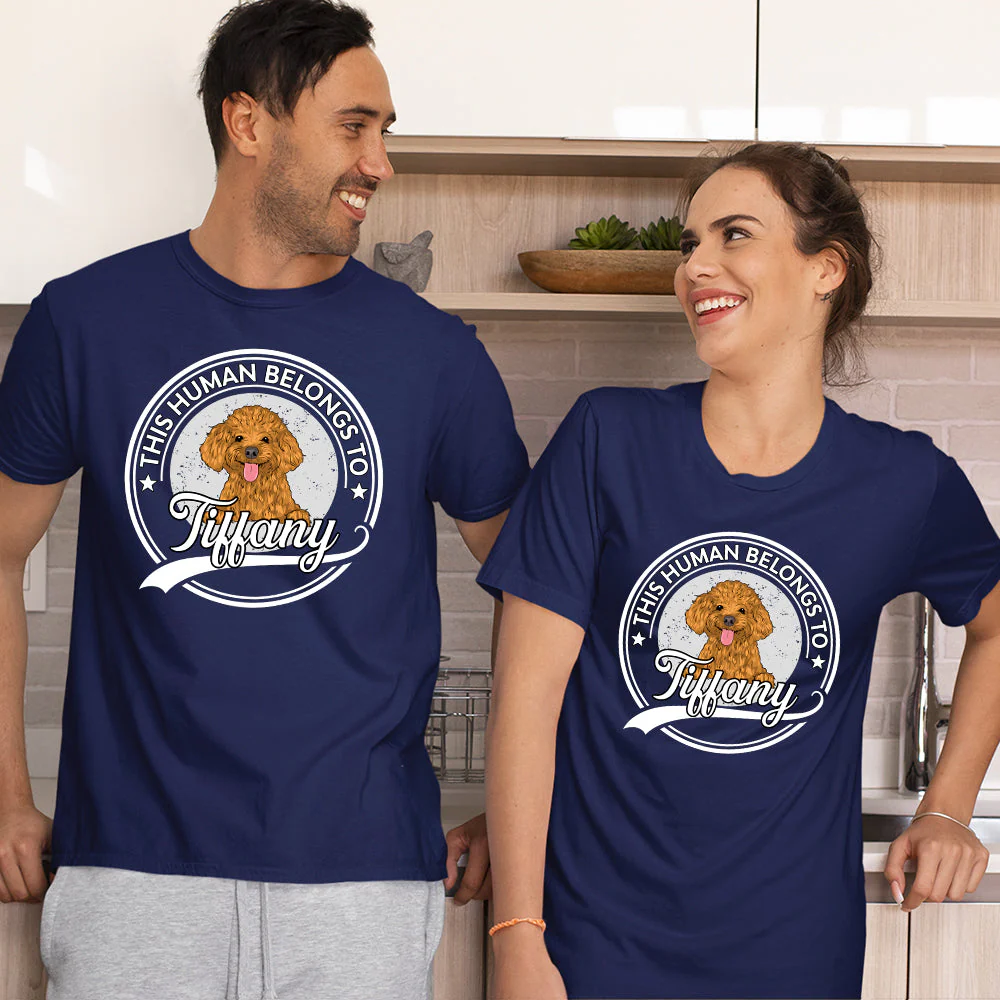 Human Belongs To Dog Couple - Personalized Custom Unisex T-shirt - Image 6