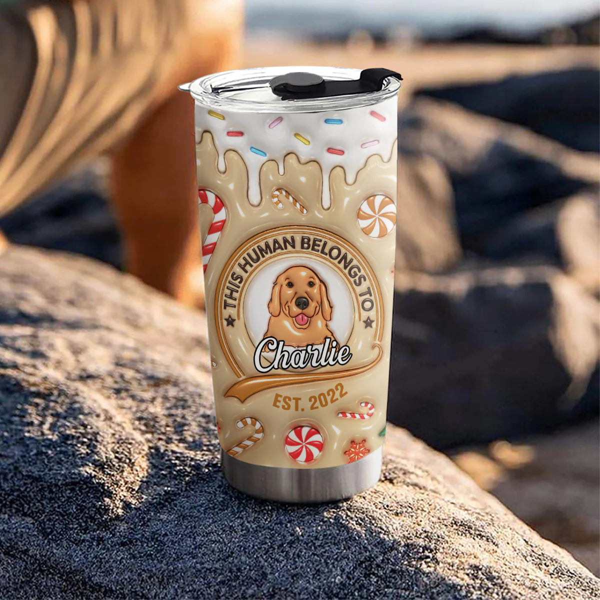 Human Belongs To Dog - Personalized Custom 3D Inflated Effect Tumbler - Image 3