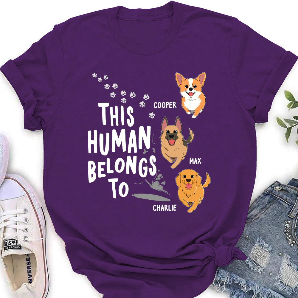 Human Belongs To Dogs- Personalized Custom Women's T-shirt - Image 5