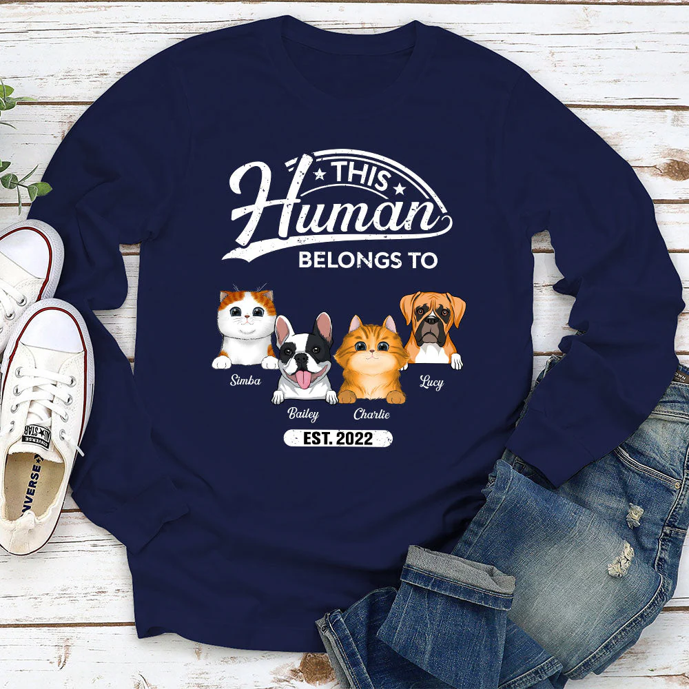 Human Belongs To Pet - Personalized Custom Long Sleeve T-shirt - Image 3