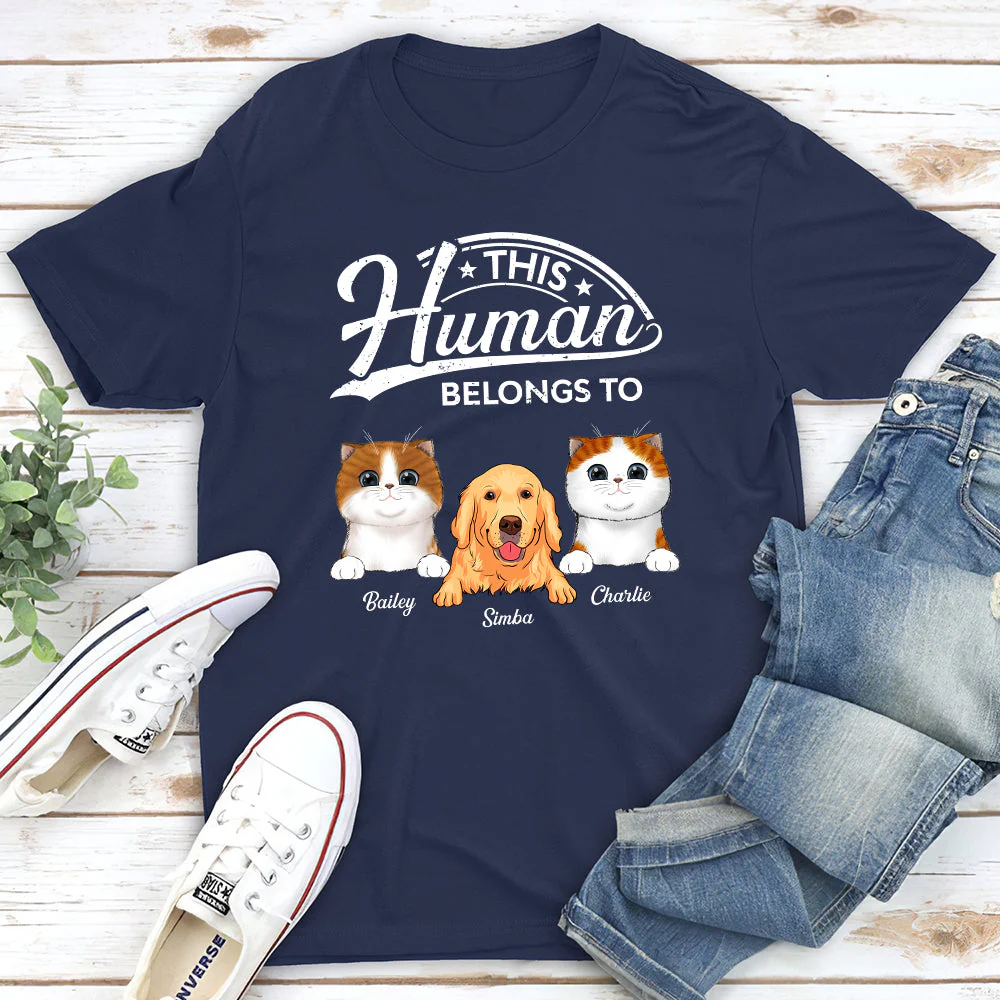 Human Belongs To Pet - Personalized Custom Premium T-shirt - Image 2