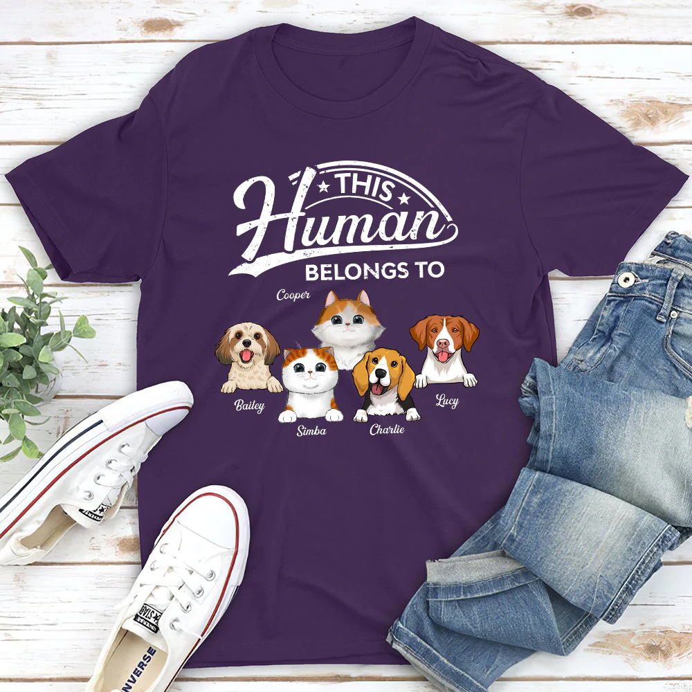 Human Belongs To Pet - Personalized Custom Unisex T-shirt - Image 4
