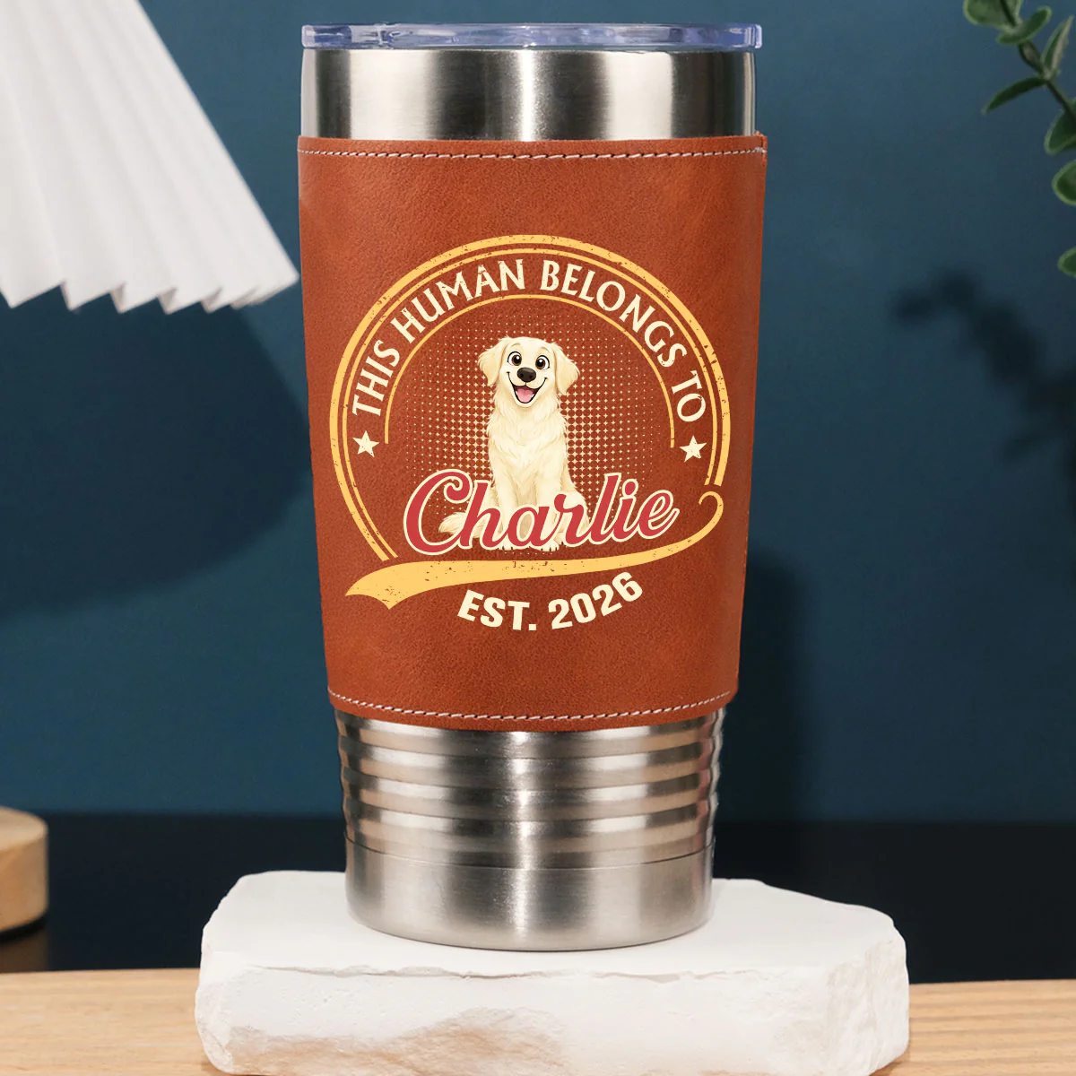 Human Belongs To Storybook Dog - Personalized Custom Leather Tumbler